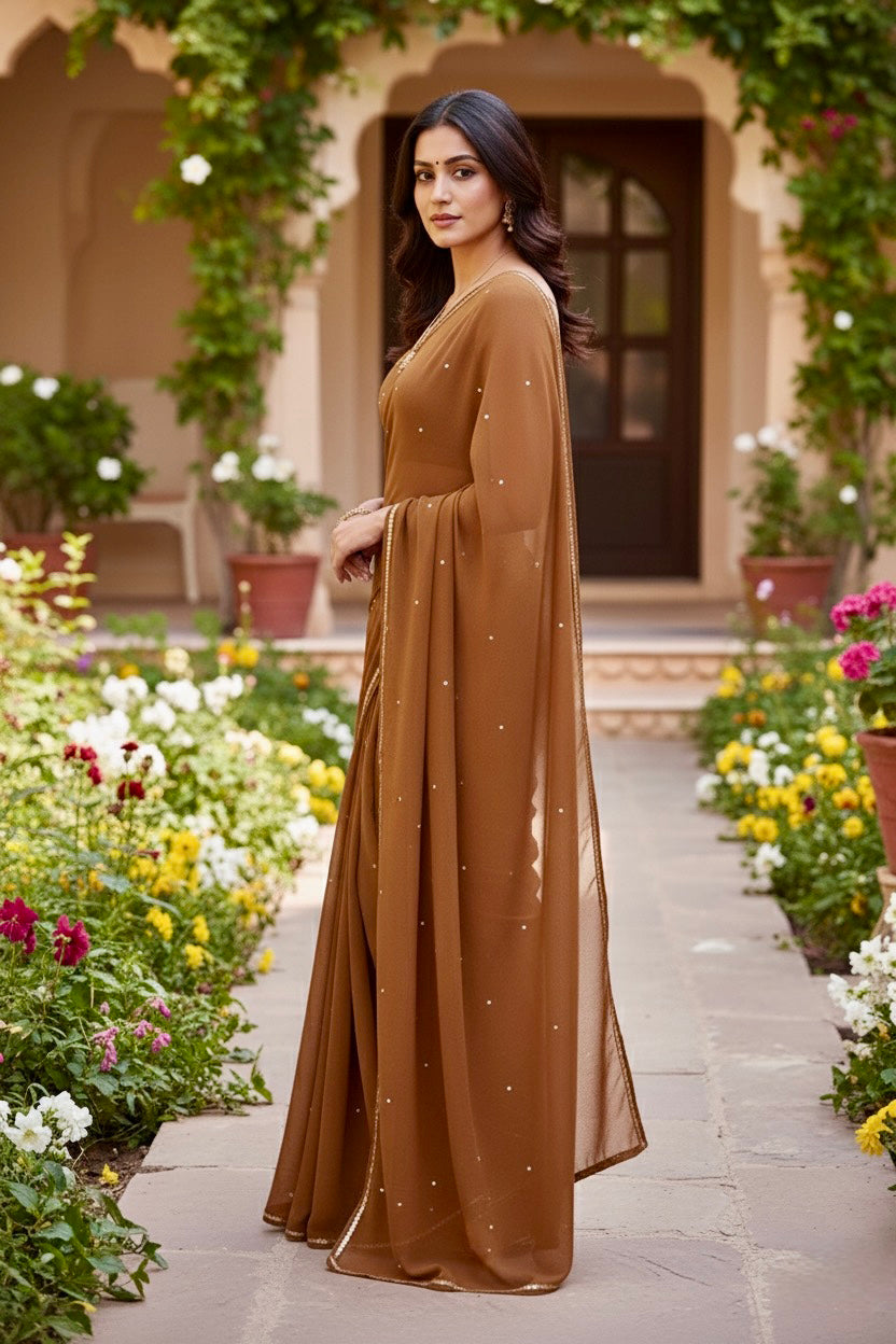 Shades of Brown Sequins Spread & Border