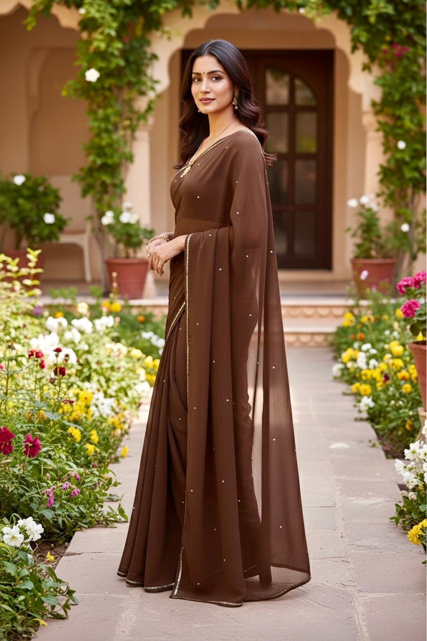 Shades of Brown Sequins Spread & Border
