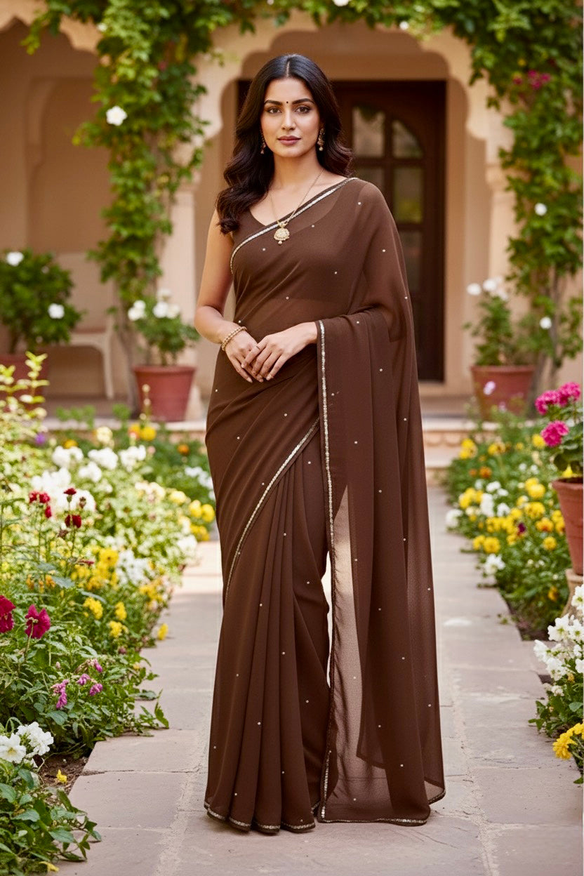 Shades of Brown Sequins Spread & Border