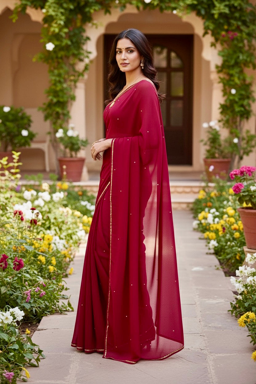 Shades of Red Sequins Spread & Border