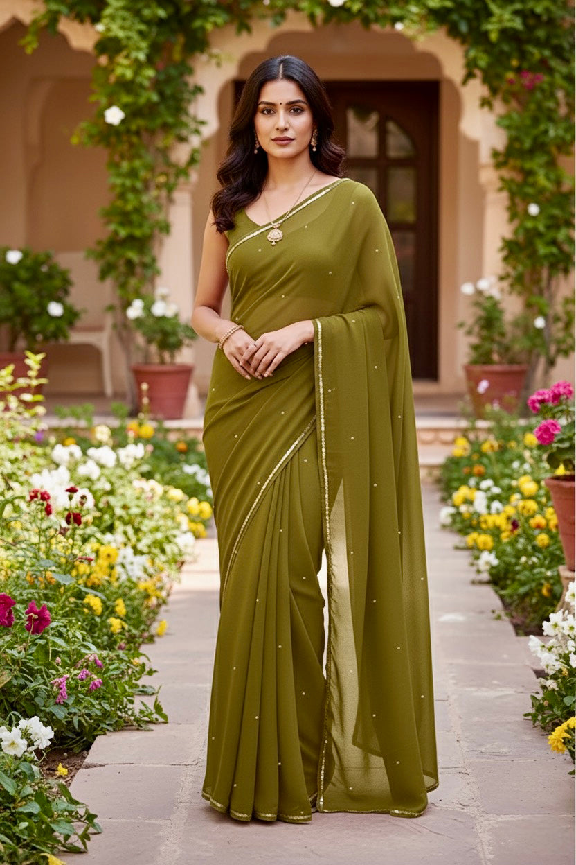 Shades of Green Sequins Spread & Border