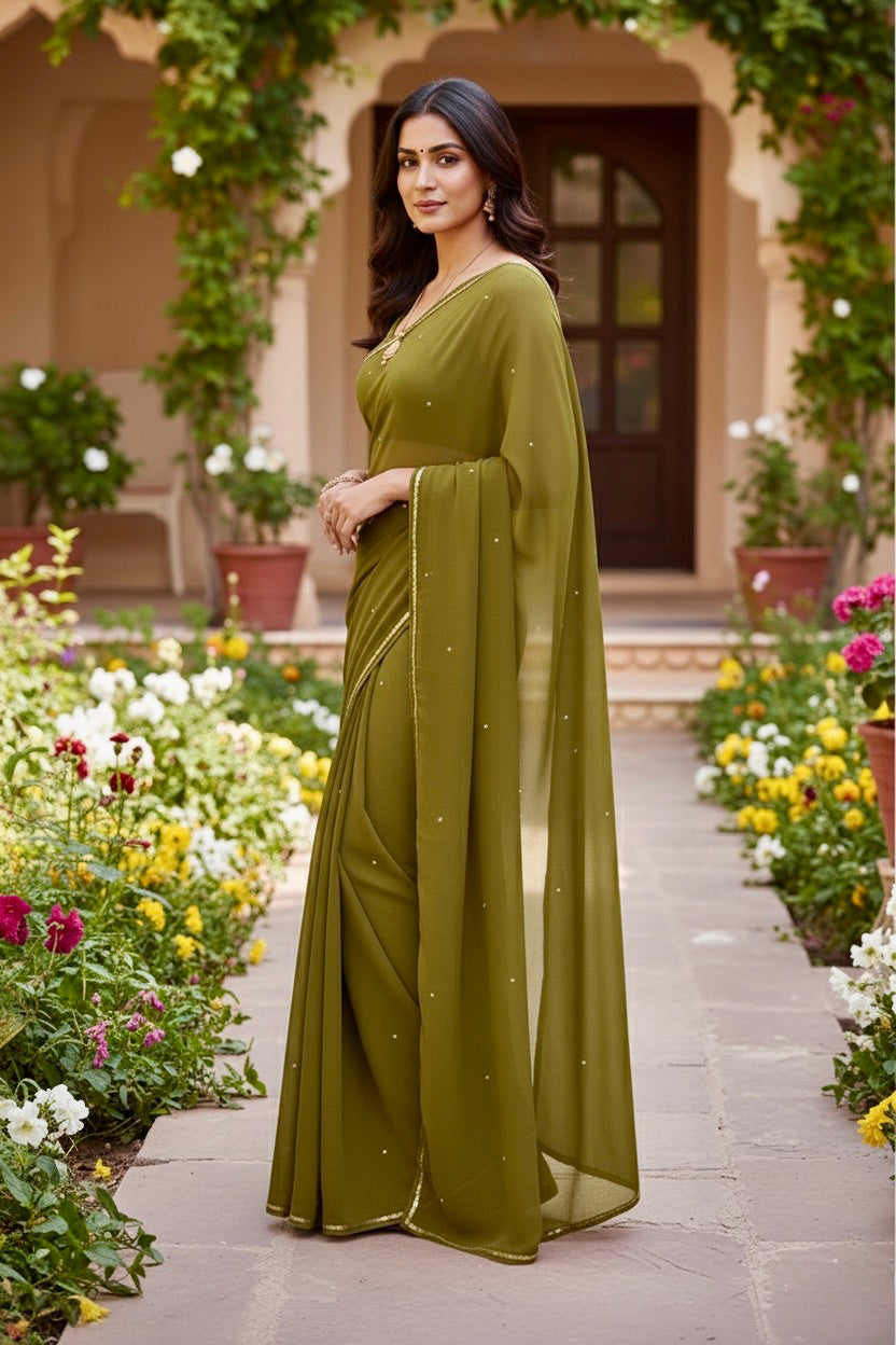 Shades of Green Sequins Spread & Border