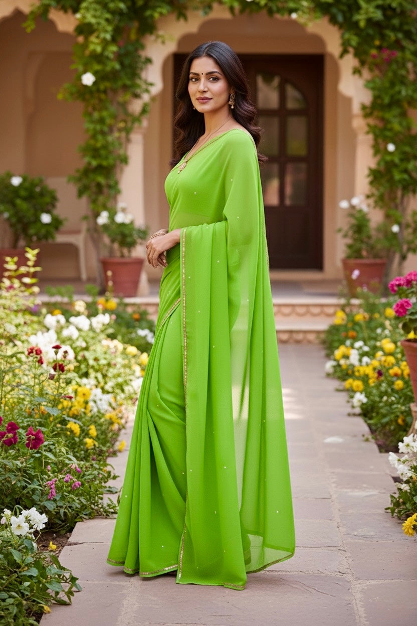 Shades of Green Sequins Spread & Border