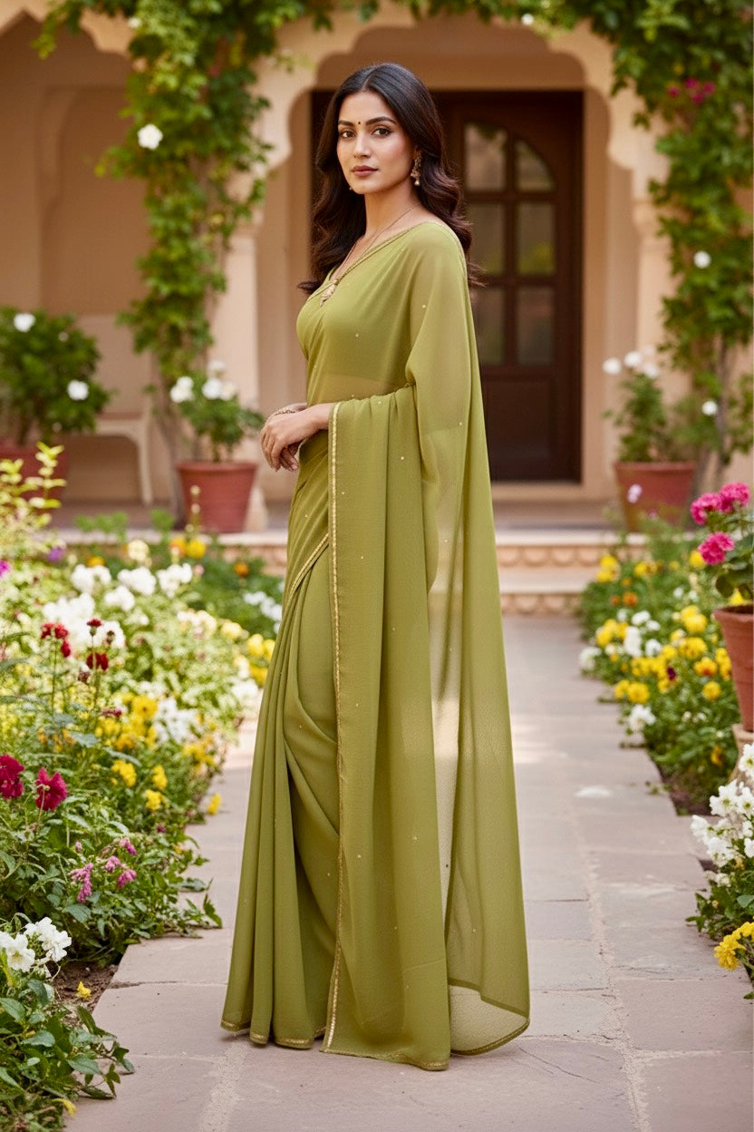 Shades of Green Sequins Spread & Border