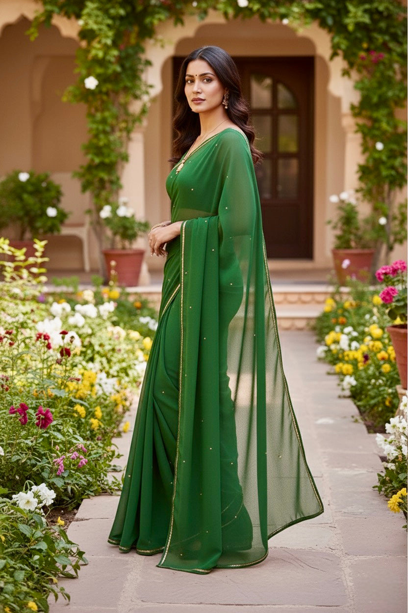 Shades of Green Sequins Spread & Border