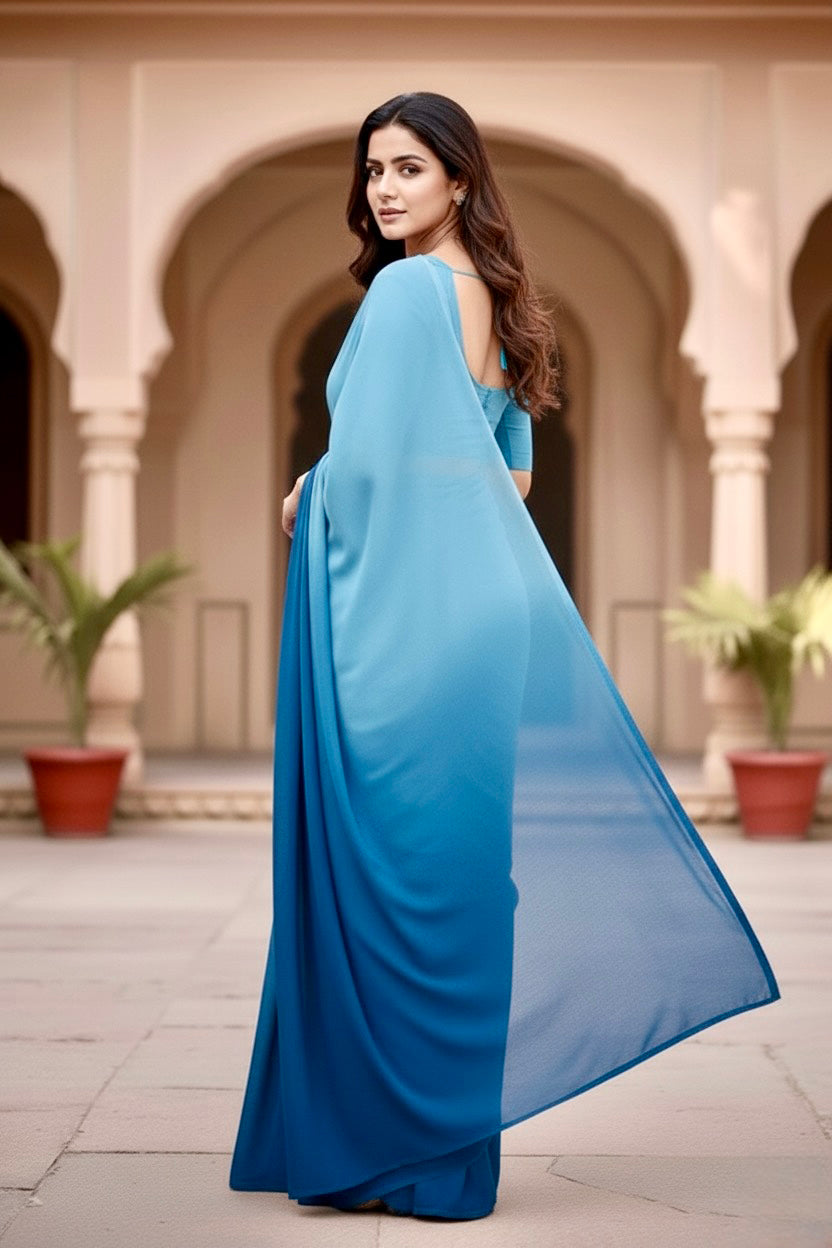 Gradient Mulberry Silk Chiffon Sarees