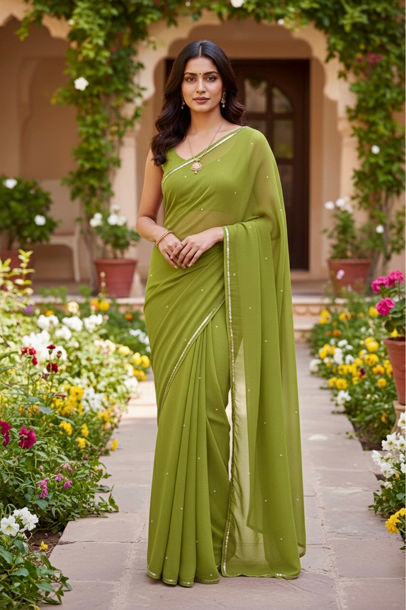 Shades of Green Sequins Spread & Border