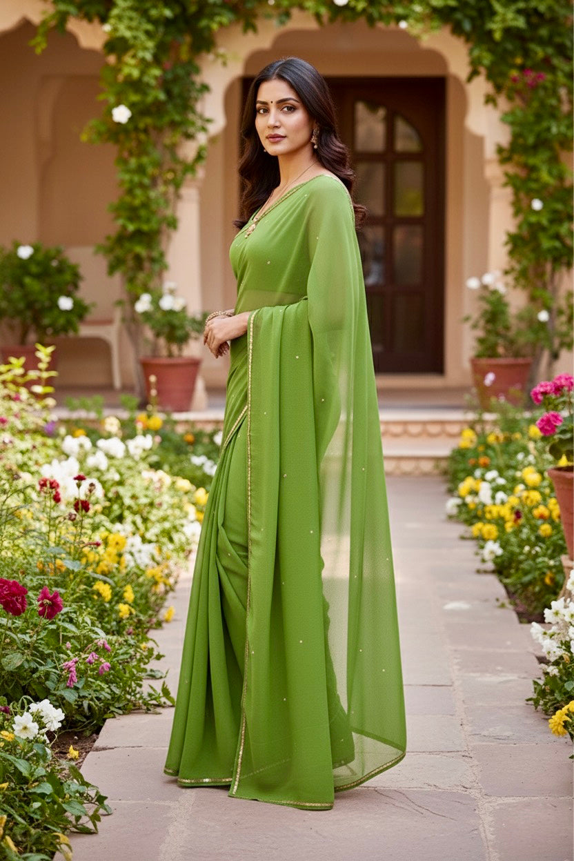 Shades of Green Sequins Spread & Border