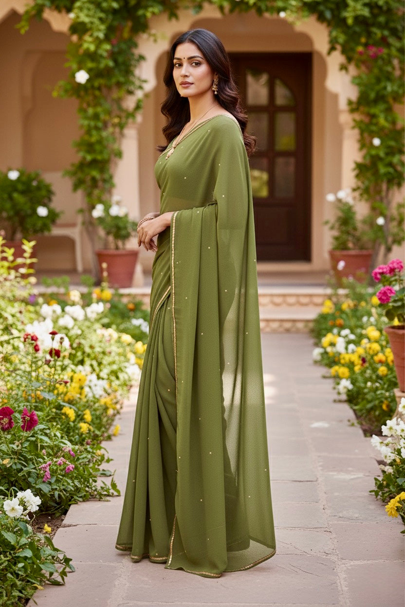 Shades of Green Sequins Spread & Border